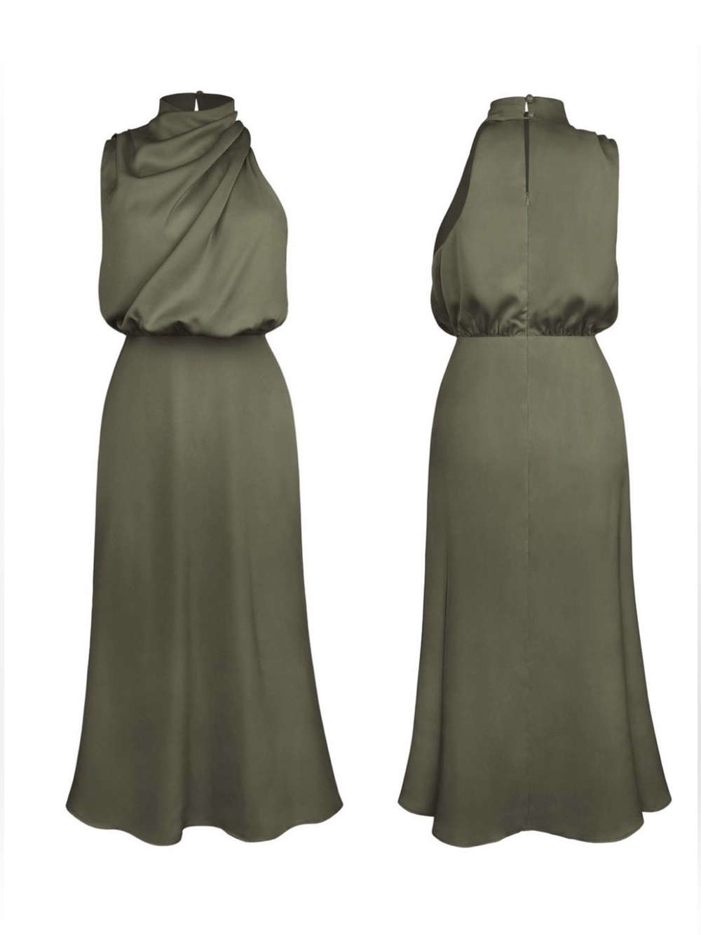 NWT Sleeveless Olive Maxi Dress with High Neck Sz S - Picture 3 of 6